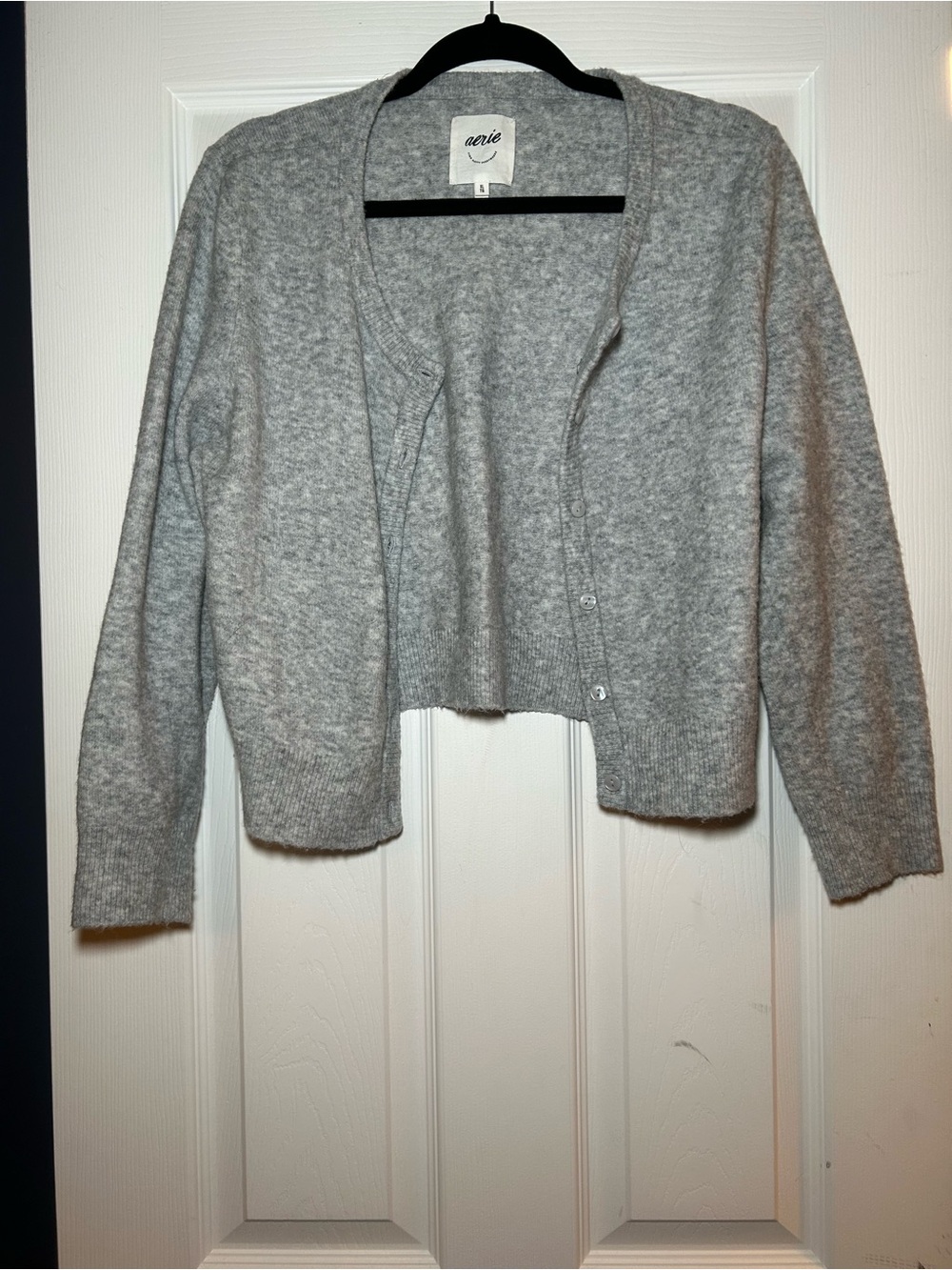 aerie Heather Gray Cropped Button-Front Cardigan